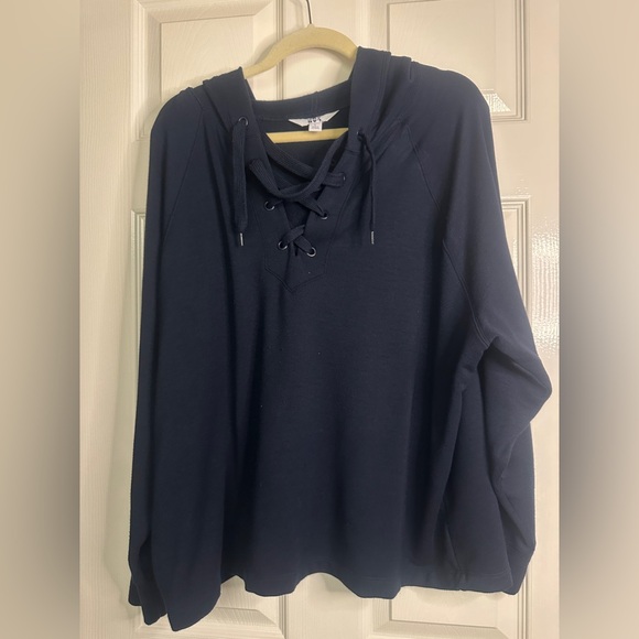 JoyLab Tops - Navy Lace-Up Hoodie